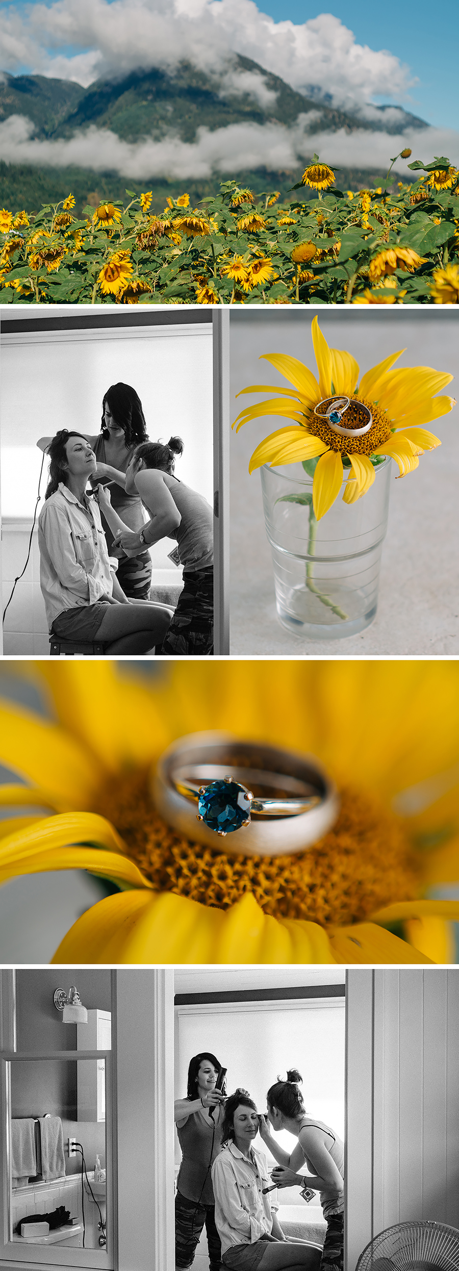 getting ready for the wedding, details, ring shots, sunflowers Pemberton BC wedding photography