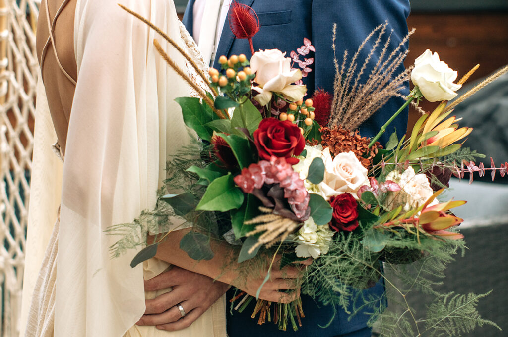 a close up of a bridal bouquet