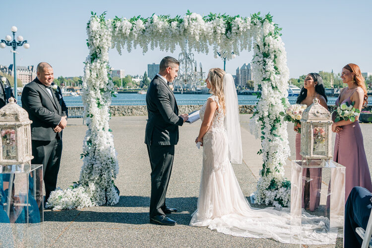 photo of a bride and groom during their wedding ceremony in victoria bc