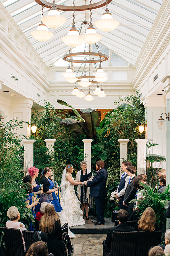 intimate wedding ceremony at Butchart Gardens in the spring prelude garden